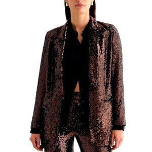 NWT Express Open Front Boyfriend Sequin Blazer, Metallic Bronze, Medium